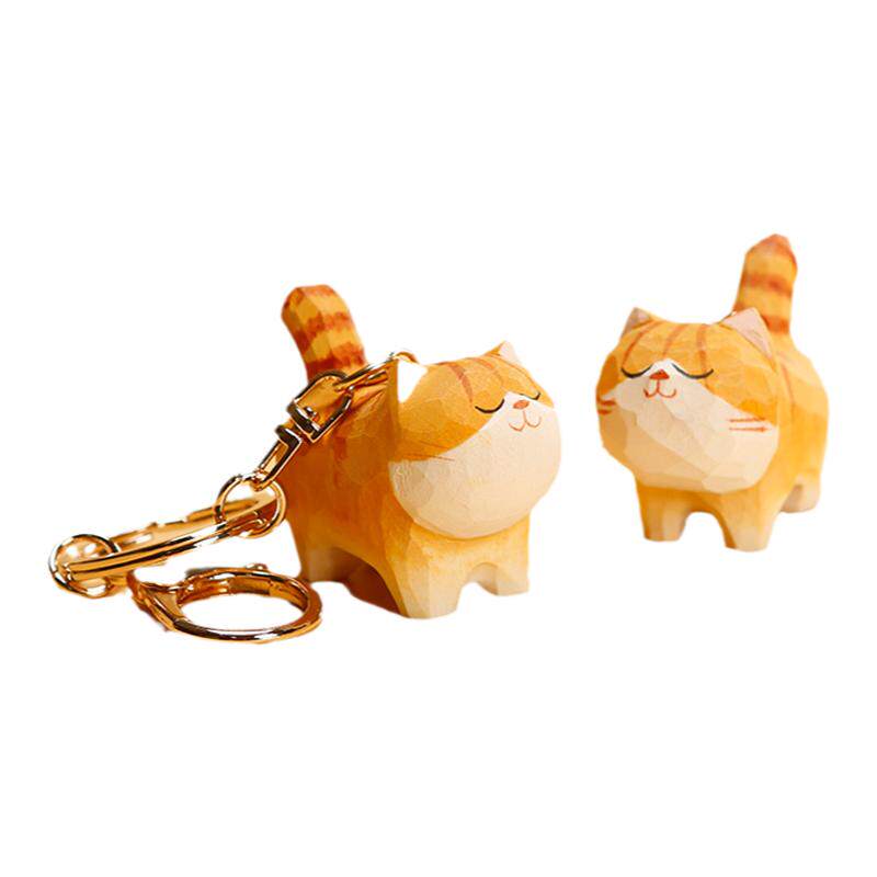 手工木雕猫咪钥匙扣链圈汽车书包挂件可爱精致挂饰饰品情人节礼物