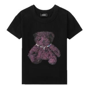 IT We11Done女装合身短袖T恤新款可爱趣致小熊印花铆钉钻饰短上衣