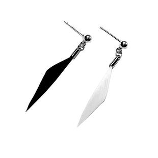 黑白几何羽毛耳钉耳夹无耳洞纯银气质个性简约百搭小巧男女士同款
