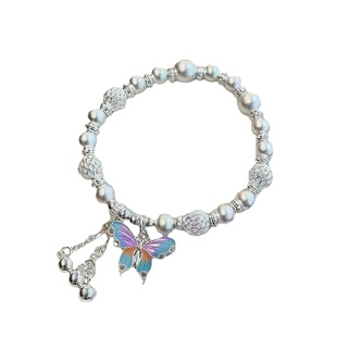 足银9999古法盘缠圆珠镂空花球纯银手链女珐琅蝴蝶新中式轻奢百搭