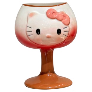 创意陶瓷高脚杯女生礼物高颜值水杯红色可爱HelloKitty喝水马克杯