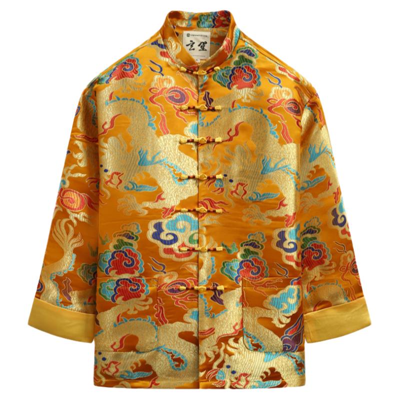 唐装男中国风冬季大龙烫金外套男国潮中式改良手工盘扣立领上衣男