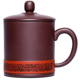 正品宜兴手工紫砂杯原矿紫泥大容量茶杯办公男士泡茶杯带盖子茶具