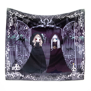 wavetower电波塔原创格子像素涂鸦暗黑动漫双生巫女哥特装饰挂布