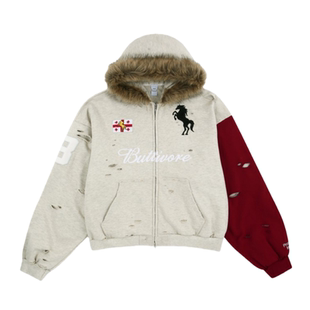 Protocol Index 25fw 做旧水洗拼接破坏毛领连帽战马夹棉拉链外套