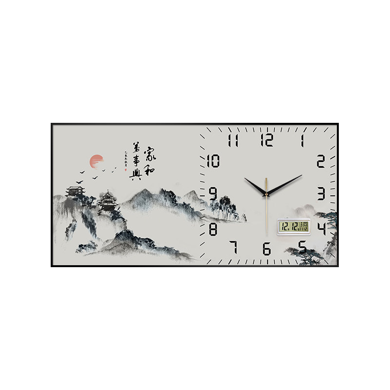 new中式餐厅钟表挂画创意挂钟