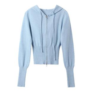 KERNEL COSMOS 迷雾岛屿 早春少女运动风连帽螺纹收腰针织上衣