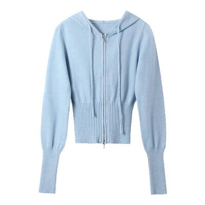 果核宇宙运动风连帽收腰针织上衣