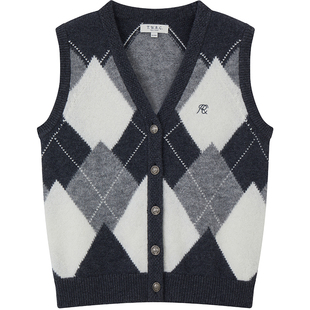 【T.W.R.C】TeenieWeenie小熊女装秋冬款时髦菱形格V领马甲twrc