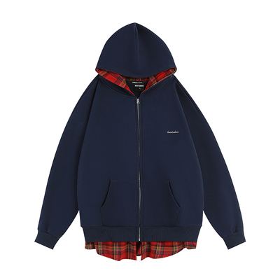 INSstudios假两件拼接格子卫衣