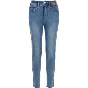 【塑型裤】ONLY2025秋冬新款毛边高腰紧身小个子九分裤牛仔裤女