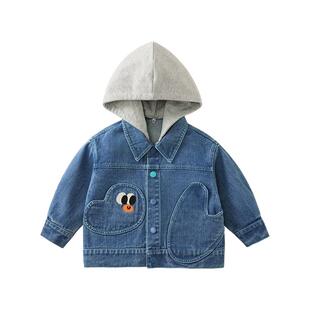 齐齐熊宝宝牛仔外套春秋款男童连帽秋装可拆卸儿童衣服卡通户外衣