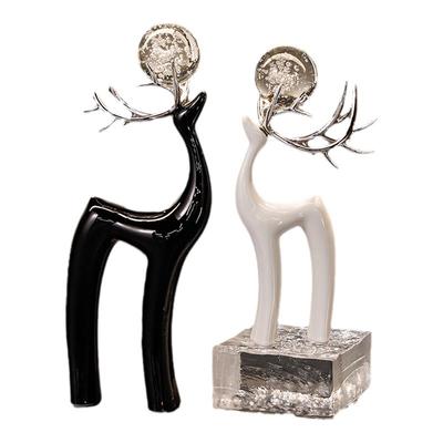 轻奢高档福鹿双至一对装饰摆件