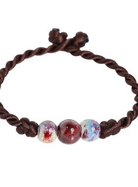 手工编织陶瓷珠子手链女款民族风手饰手串古风手绳复古百搭可调节