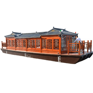 木船画舫大型仿古水上餐饮船景区铝合金钢制房屋电动观光旅游客船
