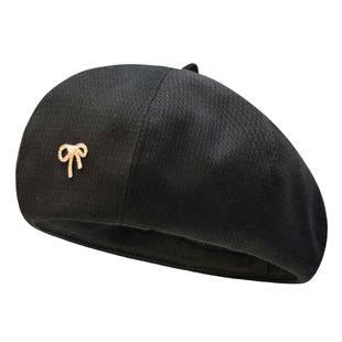 蝴蝶结标贝雷帽秋冬季薄款英伦复古八角帽时尚百搭气质画家帽子女