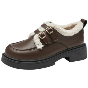 大东加绒乐福鞋女2025新款秋冬厚底英伦风加厚保暖毛毛棉鞋小皮鞋