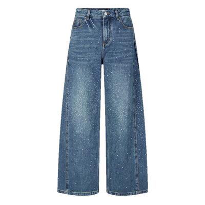 MOUSSY 2026春季新品复古丹宁风满天星阔腿牛仔长裤028JSA11-1023