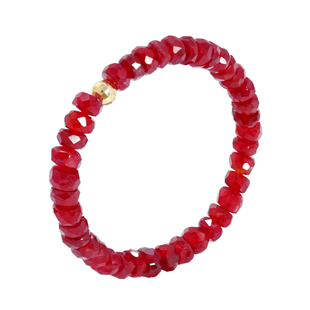 若华珠宝至简=刻面红宝石弹力戒指女黄18K金彩宝串珠指环礼物定制