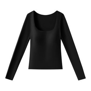 MIMI FANTASY极简百搭方领肌底衣免穿文胸打底衫2025秋冬显瘦上衣