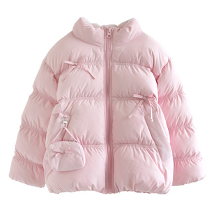 ILOVEJ童装25冬装女童粉色短款棉服蝴蝶结保暖外套/JWWOU16