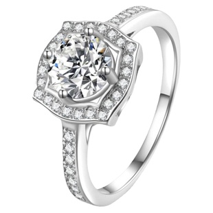 正品莫桑石钻戒海瑞方包戒指女款925纯银镀18K白金铂金仿真钻婚戒