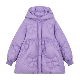 马拉丁童装儿童羽绒外套24冬新款女大童A版蝴蝶结轻盈中长羽绒服