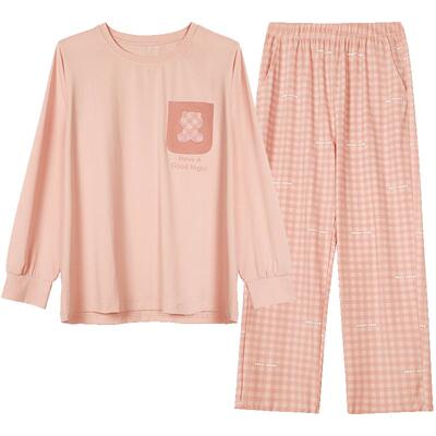 好波秋新品女圆领套头长袖长裤家居服套装男士大码睡衣HJZ2461