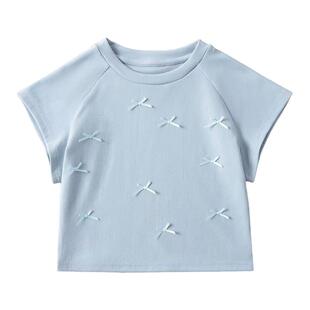 XXBUNI 女团风jazz跳舞短款修身上衣春夏新款蓝色蝴蝶结长袖T恤