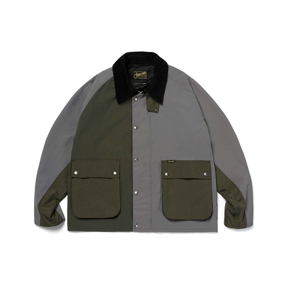 手风琴口袋灯芯绒领尼龙工装夹克