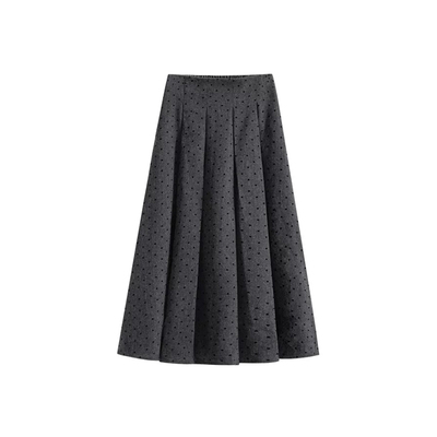 舒服到飞起的灰色波点毛呢百褶裙