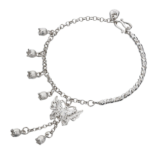 顺庆银楼S990纯银手链佩兰芳铃兰花足银手链蝴蝶吊坠送新年礼物