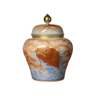 景德镇手绘墨彩矾红本金茶叶罐手绘陶瓷茶具茶器储物罐家用茶仓