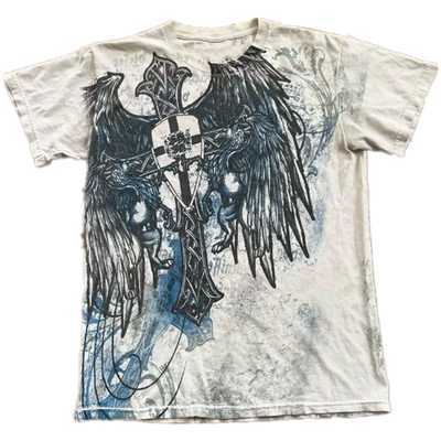 Retro printed round neck loose T-shirt 复古印花上衣宽松t恤男