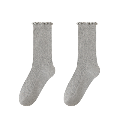 OYEM吸汗女棉花边中筒堆堆袜5双