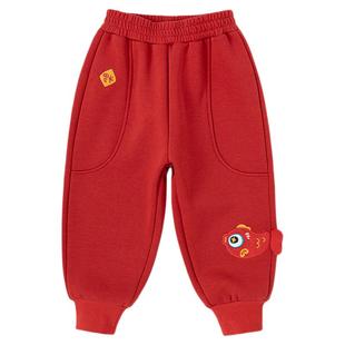 dudujia宝宝拜年服儿童裤子冬季男童唐装长裤喜庆女童年装束脚裤a