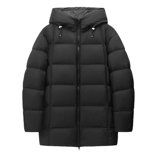 黑色90绒羽绒服冬季女款2025新款中长款石墨烯发热连帽面包服外套