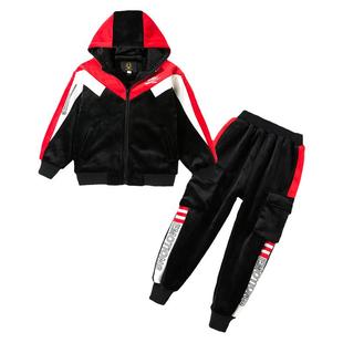 男童秋冬款套装金丝绒运动2025新款中大童宽松男孩加厚加绒两件套