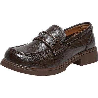 百思图春季英伦粗跟一脚蹬乐福鞋