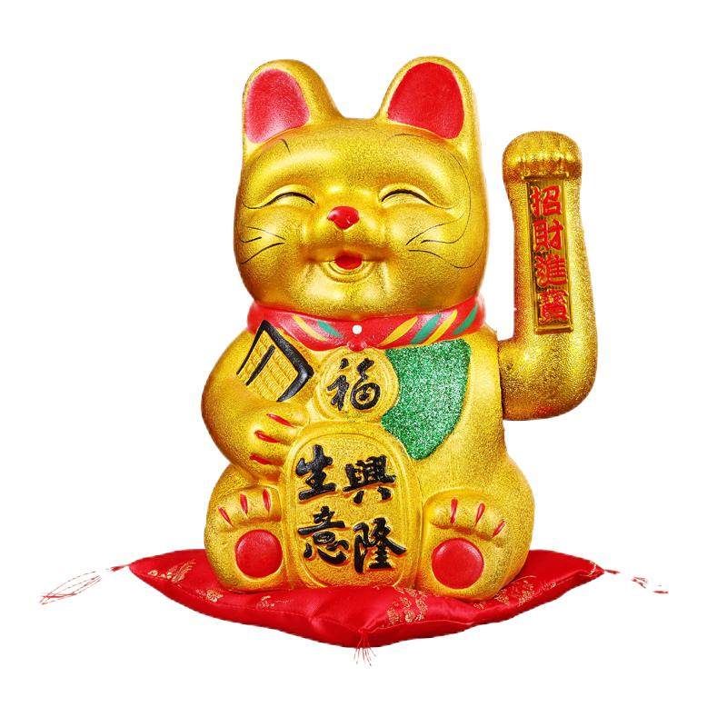 招财猫店铺开业摆件电动摇手笑脸猫小号陶瓷猫发财猫家居招财进宝