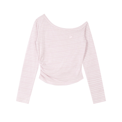 樱桃KIRSH韩系少女感条纹斜肩T恤