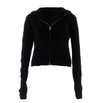 BM连帽针织开衫纯黑色2026新款短款卫衣辣妹休闲运动开衫秋季外套