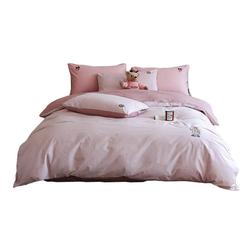 TeenieWeenie小熊刺绣少女粉床上用品四件套全棉被套床单四季款