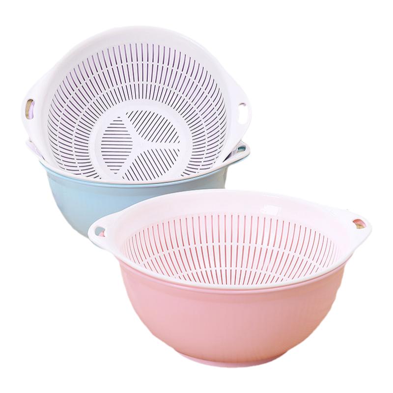 塑料圆形双层洗菜盆沥水篮水果盘子厨房客厅家用果蔬淘菜创意套装