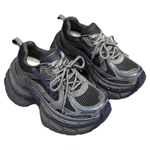 欧洲站IDO2026新款女鞋春拼皮做旧轻便增高老爹鞋女厚底休闲鞋潮