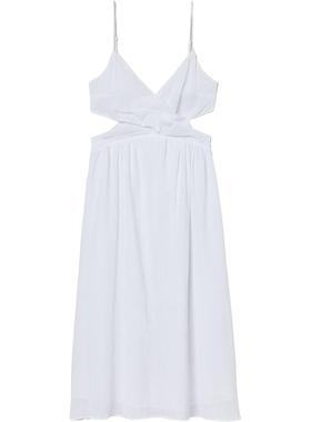HM女装连衣裙夏季时尚围裹式设计棉质绉织V领长裙1000247