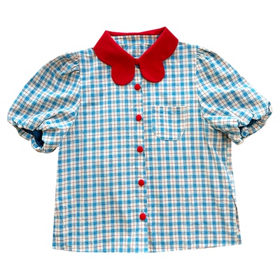 NOPMOB 昭和画报 红蓝撞色格子学院风美式短袖衬衫套装连衣裙女夏