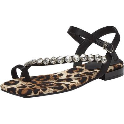 百思图2025夏季新款时尚潮流通勤一字带粗跟女凉鞋E5112BL5