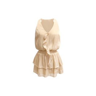 【现货7折】THE SWAN司凰轻奢 鎏金系列珠光雪纺纯欲风无袖连衣裙