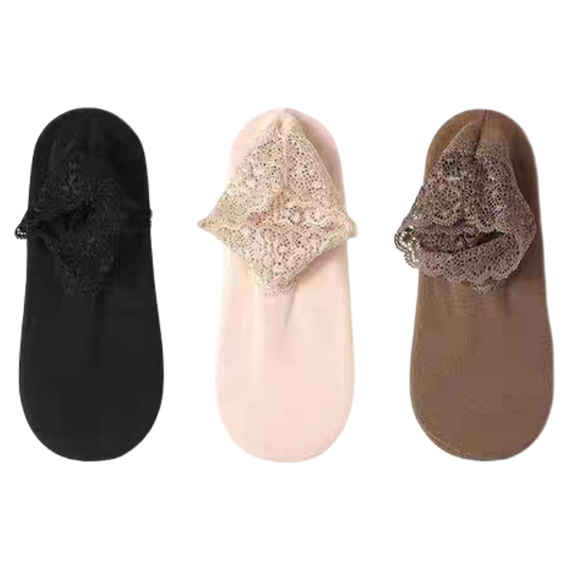 德绒秋冬加厚袜子蕾丝花边短袜女镂空保暖防滑硅胶船袜隐形不勒脚